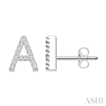 1/10 Ctw Initial 'A' Round Cut Diamond Earrings in 10K White Gold